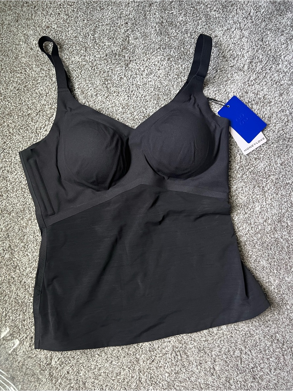 Seamless Black Shaping Camisole Tank with Adjustable Straps - Picture 3 of 6